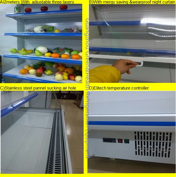 Refrigerador aberto ereto de Multideck do serviço do auto, refrigerador fronteado de vidro com vidro curvado