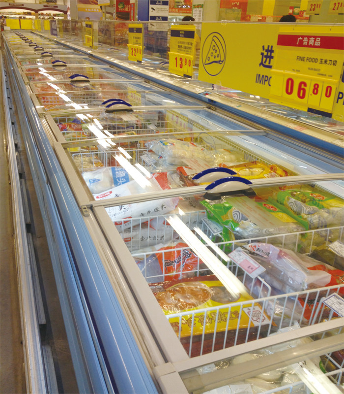 Grau do congelador -18 da ilha do supermercado do uso eficaz da energia com porta deslizante