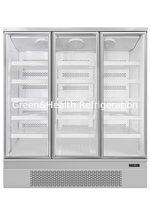 Frigorífico vertical de exibição de alimentos, economizador de energia, com ventilador de arrefecimento e prateleiras ajustáveis para supermercados