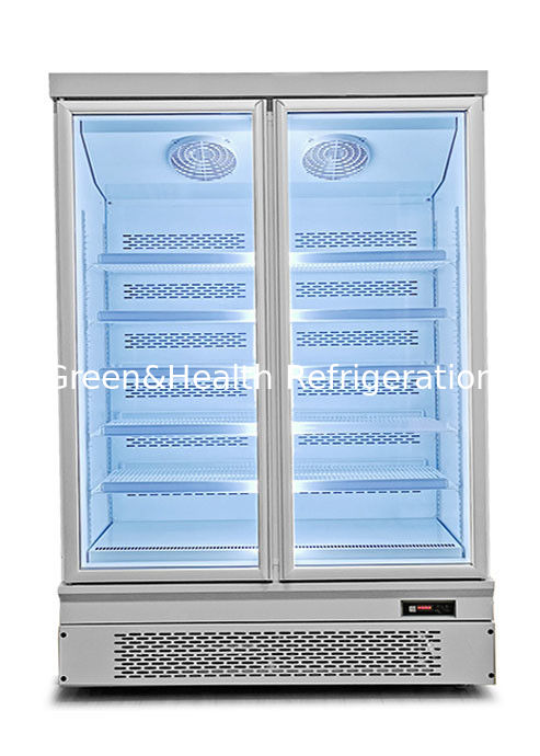 Frigorífico vertical de exibição de alimentos, economizador de energia, com ventilador de arrefecimento e prateleiras ajustáveis para supermercados