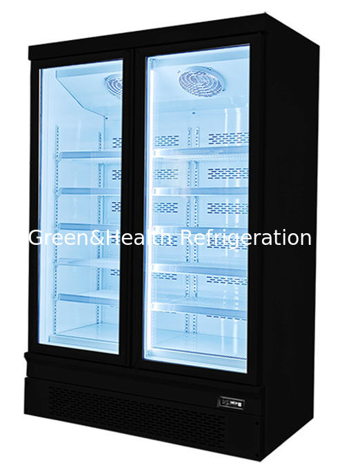 Frigorífico vertical de exibição de alimentos, economizador de energia, com ventilador de arrefecimento e prateleiras ajustáveis para supermercados