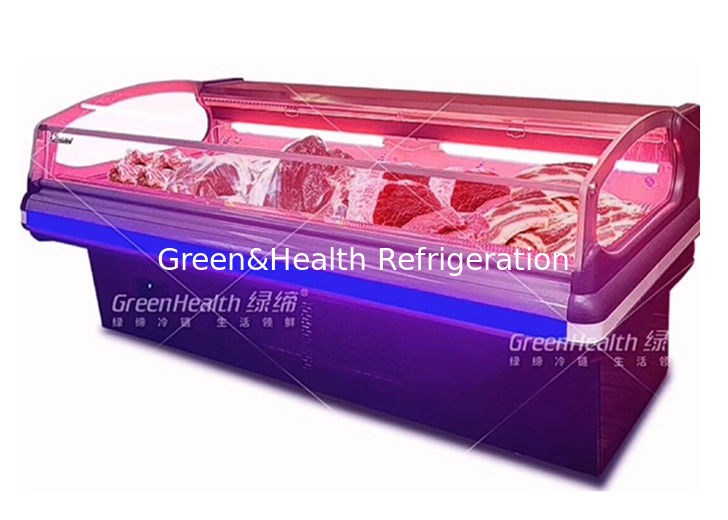 Refrigerador comercial para exibição de carne com iluminação LED de arrefecimento dinâmico e compressores Danfoss/Secop para supermercados
