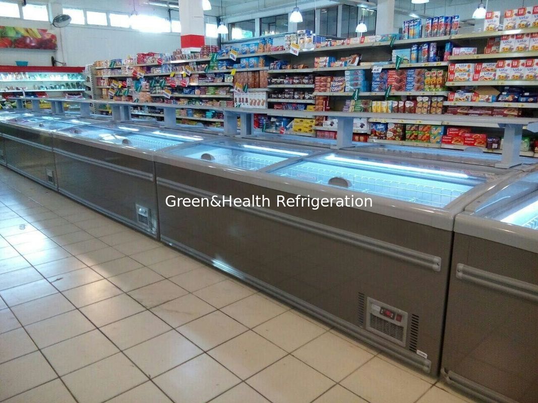 8 Ft Grande Supermercado Ilha Display Porta de Vidro Deslizante Congelador Para Armazenamento de Frango