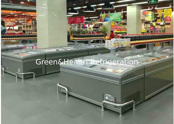 8 Ft Grande Supermercado Ilha Display Porta de Vidro Deslizante Congelador Para Armazenamento de Frango