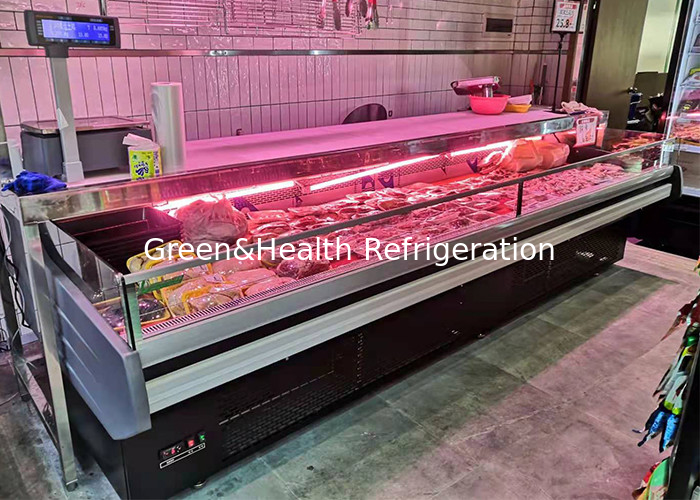 Refrigerador do hipermercado Comparador de tipo aberto 2.5M Frigorífico de exibição de carne fresca