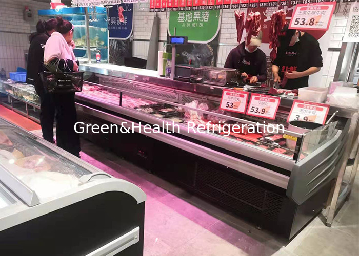 Refrigerador do hipermercado Comparador de tipo aberto 2.5M Frigorífico de exibição de carne fresca