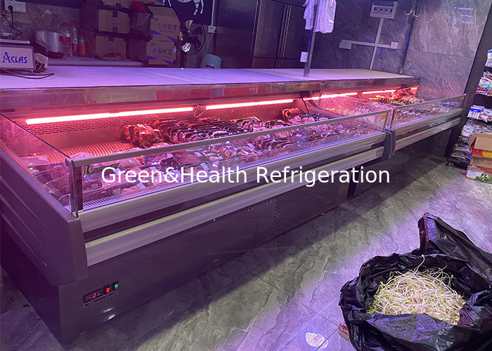 Refrigerador do hipermercado Comparador de tipo aberto 2.5M Frigorífico de exibição de carne fresca
