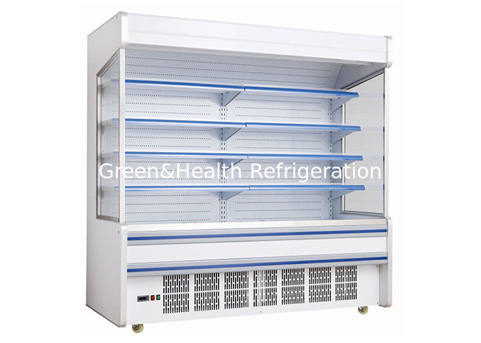 Refrigerador aberto de aço inoxidável com cortina noturna de poupança de energia e descongelamento inteligente automático para supermercados