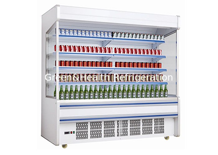 Refrigerador aberto de aço inoxidável com cortina noturna de poupança de energia e descongelamento inteligente automático para supermercados