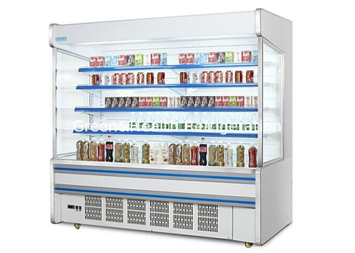 Refrigerador aberto de aço inoxidável com cortina noturna de poupança de energia e descongelamento inteligente automático para supermercados