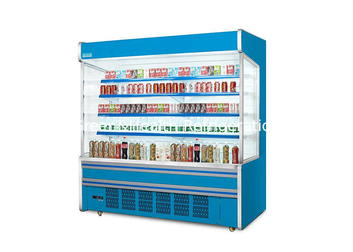 Refrigerador aberto de aço inoxidável com cortina noturna de poupança de energia e descongelamento inteligente automático para supermercados