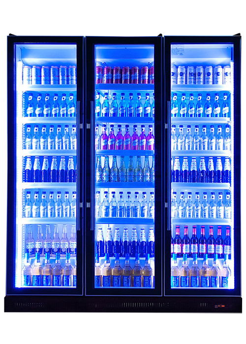 Ventilador de refrigeração Display comercial Chiller portas de vidro múltiplos deslumbrante bebidas pretas Display frigorífico