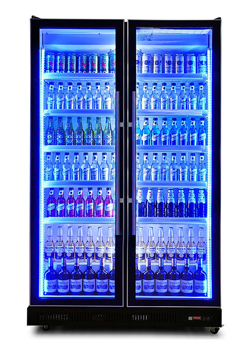 Ventilador de refrigeração Display comercial Chiller portas de vidro múltiplos deslumbrante bebidas pretas Display frigorífico