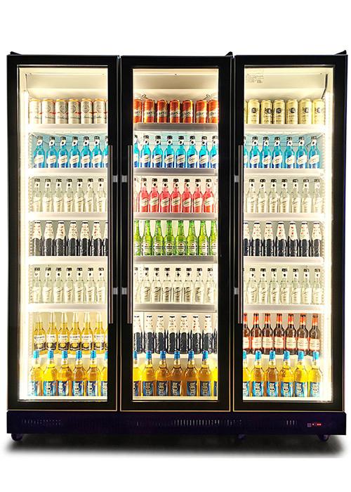 Ventilador de refrigeração Display comercial Chiller portas de vidro múltiplos deslumbrante bebidas pretas Display frigorífico