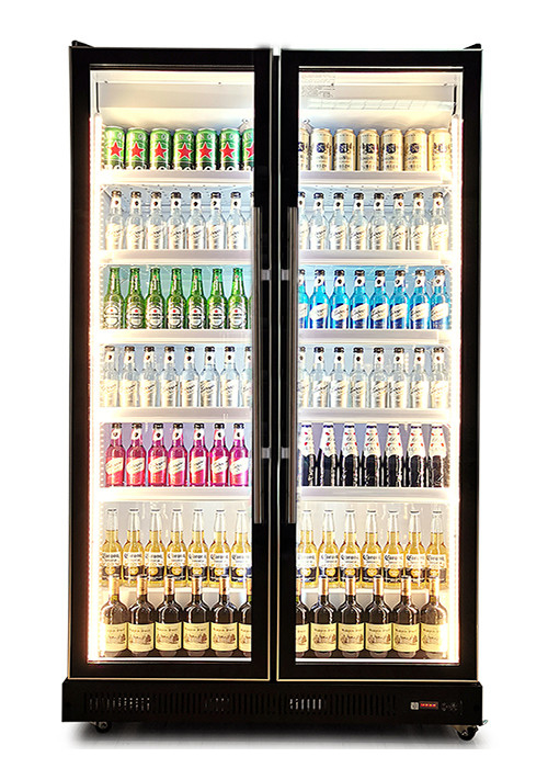 Ventilador de refrigeração Display comercial Chiller portas de vidro múltiplos deslumbrante bebidas pretas Display frigorífico