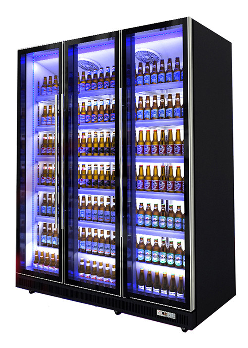 Ventilador de refrigeração Display comercial Chiller portas de vidro múltiplos deslumbrante bebidas pretas Display frigorífico