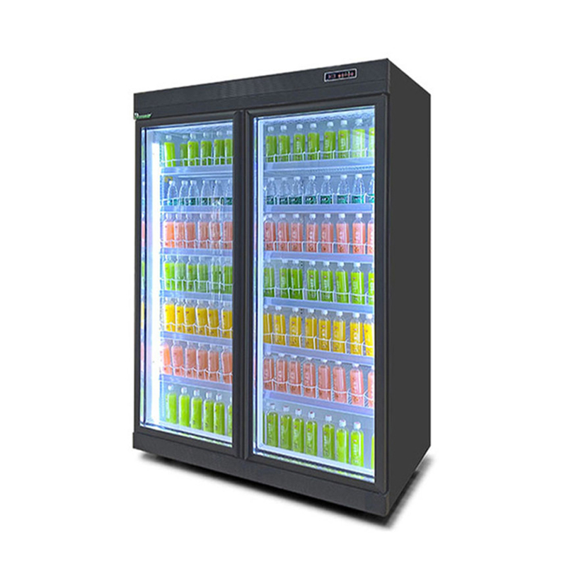 Refrigerador de bebidas de porta de vidro de prateleira ajustável para exibição de armazenamento frio de supermercado