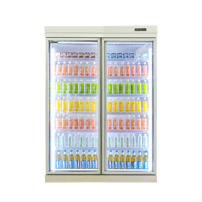 Refrigerador de bebidas de porta de vidro de prateleira ajustável para exibição de armazenamento frio de supermercado