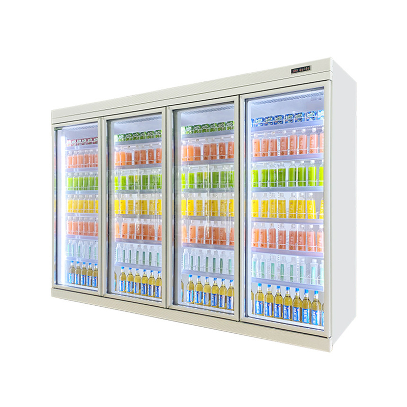 Refrigerador de bebidas de porta de vidro de prateleira ajustável para exibição de armazenamento frio de supermercado
