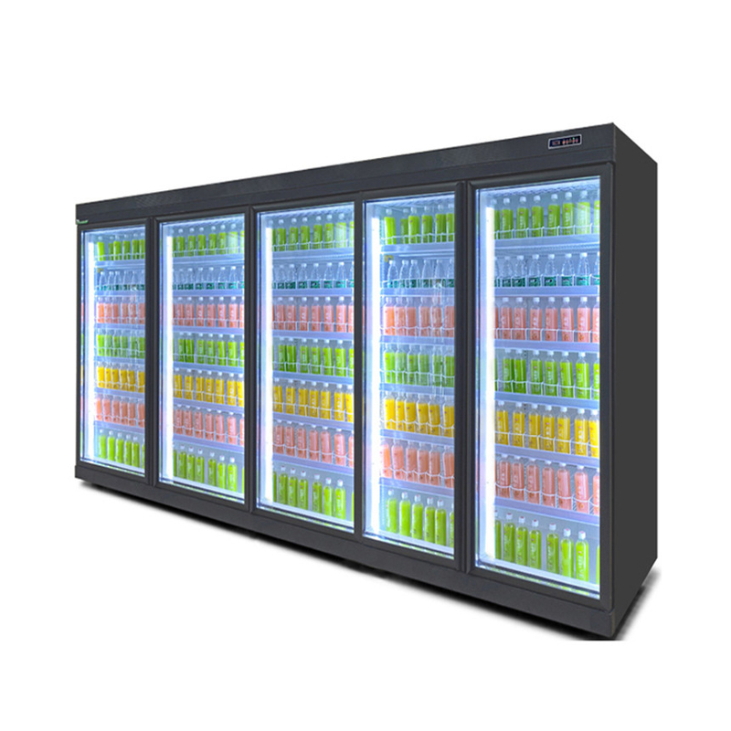 Refrigerador de bebidas de porta de vidro de prateleira ajustável para exibição de armazenamento frio de supermercado