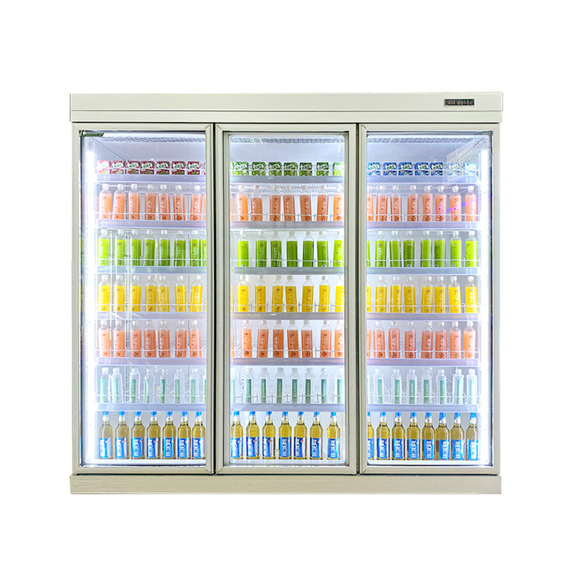 Refrigerador de bebidas de porta de vidro de prateleira ajustável para exibição de armazenamento frio de supermercado