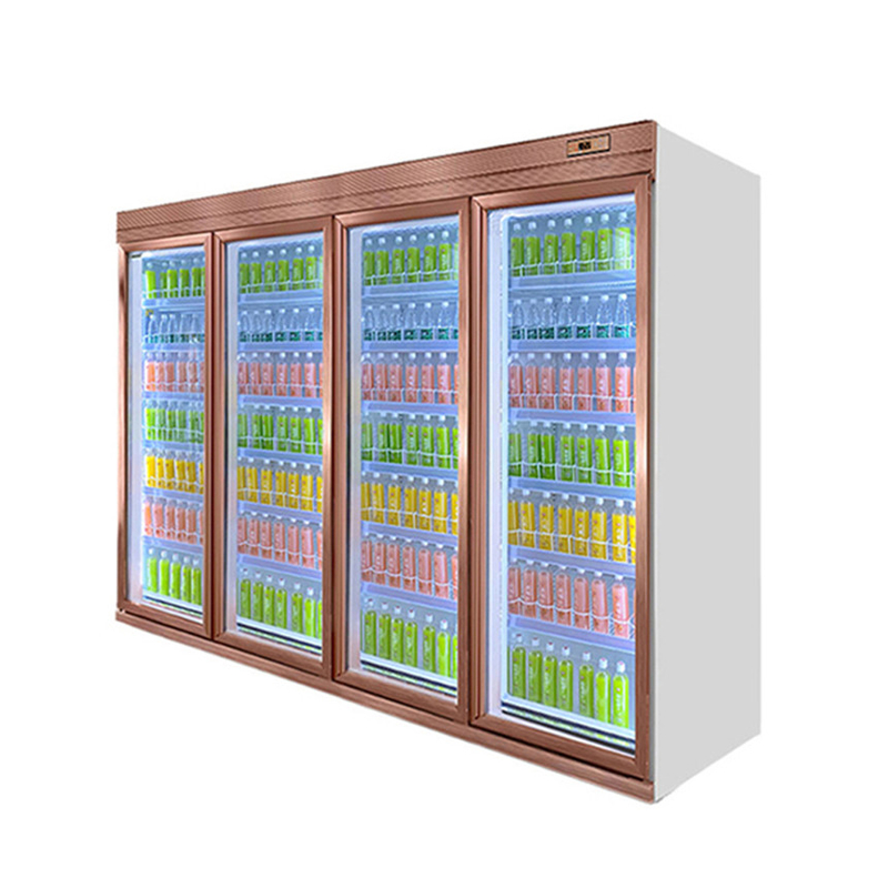 Refrigerador de bebidas de porta de vidro de prateleira ajustável para exibição de armazenamento frio de supermercado