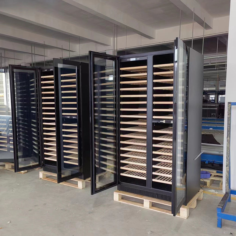 185 garrafas Display de vinho Refrigerador de zona dupla Porta de vidro elétrica Modelo LD-185D