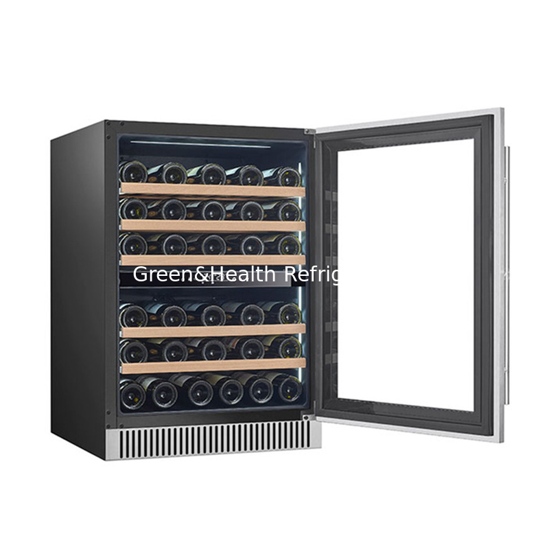 Refrigerador de vinho elétrico preto com prateleiras de madeira Refrigerador de porta de vidro de zona dupla