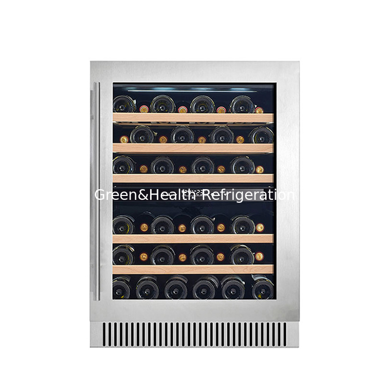 Refrigerador de vinho elétrico preto com prateleiras de madeira Refrigerador de porta de vidro de zona dupla