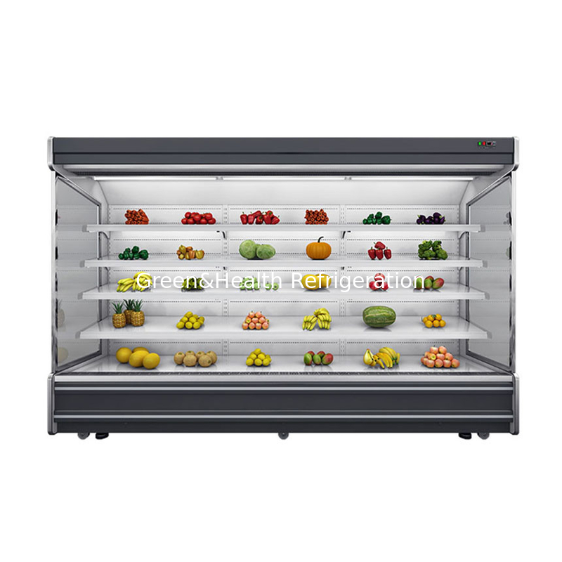 Mostra aberta do supermercado do refrigerador de Multideck da cortina da noite para a bebida e o iogurte