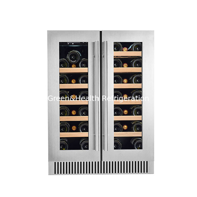 Certificado ETL 60 garrafa Refrigerador Elétrico de Vinho de Zona Dupla Com Prateleiras de Madeira em Preto