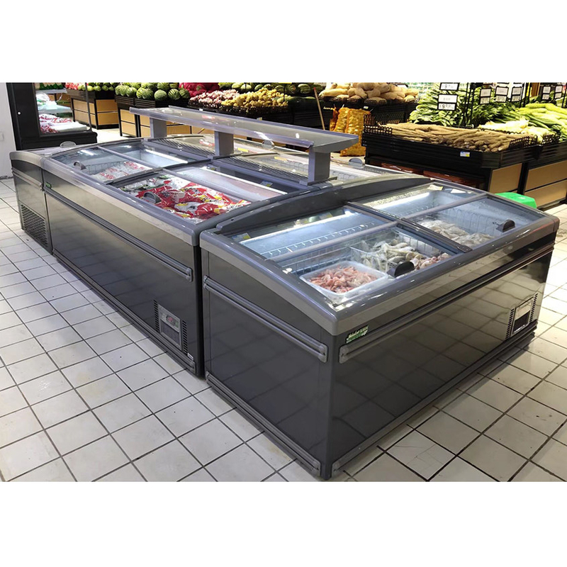 Frigorífico da Ilha do Supermercado Branco / Cinzento com descongelamento automático para mercearia