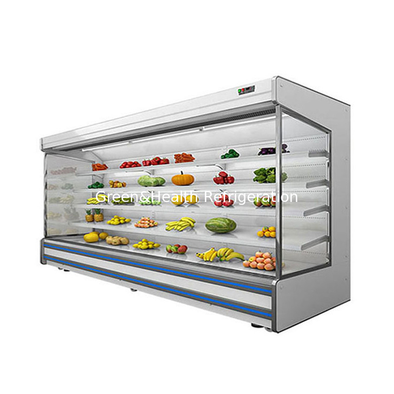 Mostra aberta do supermercado do refrigerador de Multideck da cortina da noite para a bebida e o iogurte