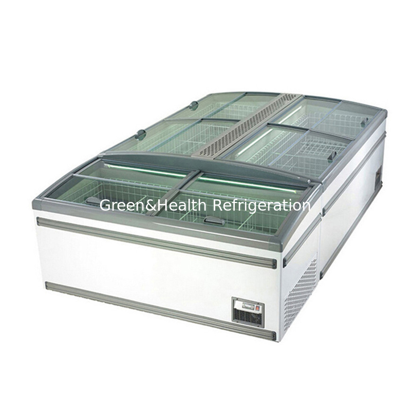 Display flexível Tipo Porta de vidro Descongelador automático Supermercado Island Freezer