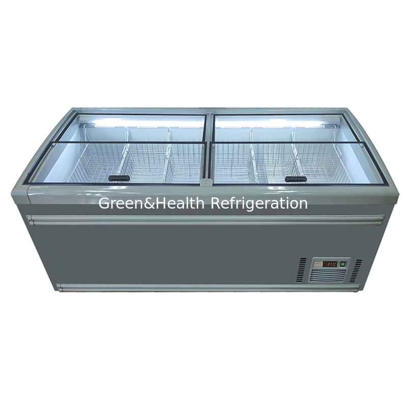 Display flexível Tipo Porta de vidro Descongelador automático Supermercado Island Freezer