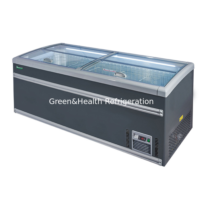 Display flexível Tipo Porta de vidro Descongelador automático Supermercado Island Freezer