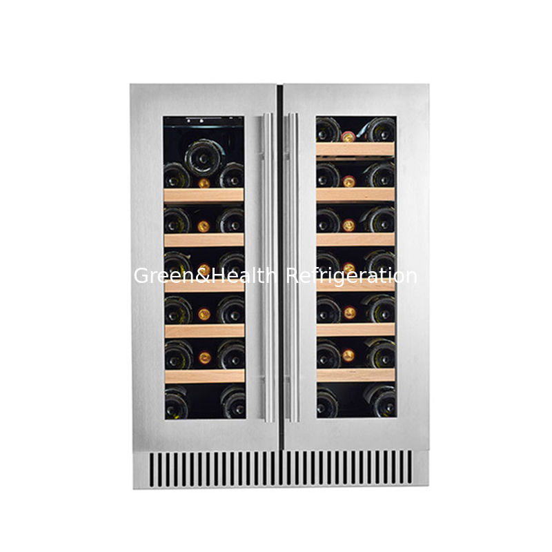 Certificado ETL 60 garrafas refrigerador eléctrico de vinho preto com portas de vidro e prateleiras de madeira