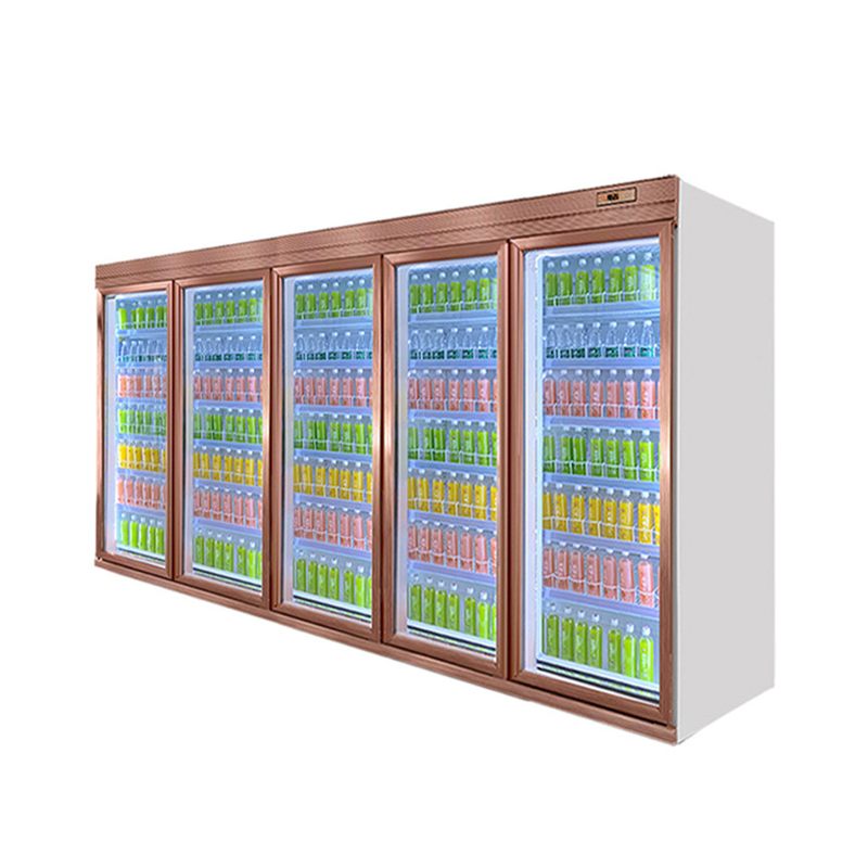 Chiller de bebidas de porta de vidro de prateleira ajustável de 5 camadas com compressor R22 Panasonic