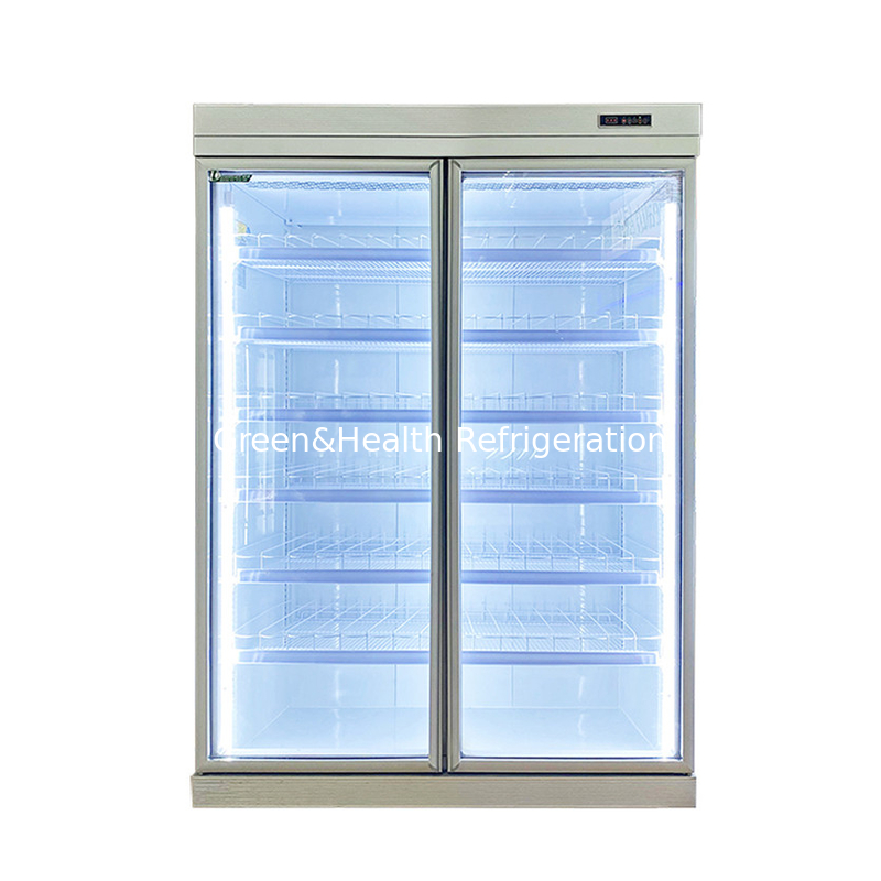 Commercial -18C Auto-contenido Display Vertical Glass Door Freezer para alimentos congelados