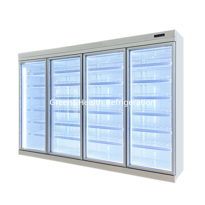 Commercial -18C Auto-contenido Display Vertical Glass Door Freezer para alimentos congelados