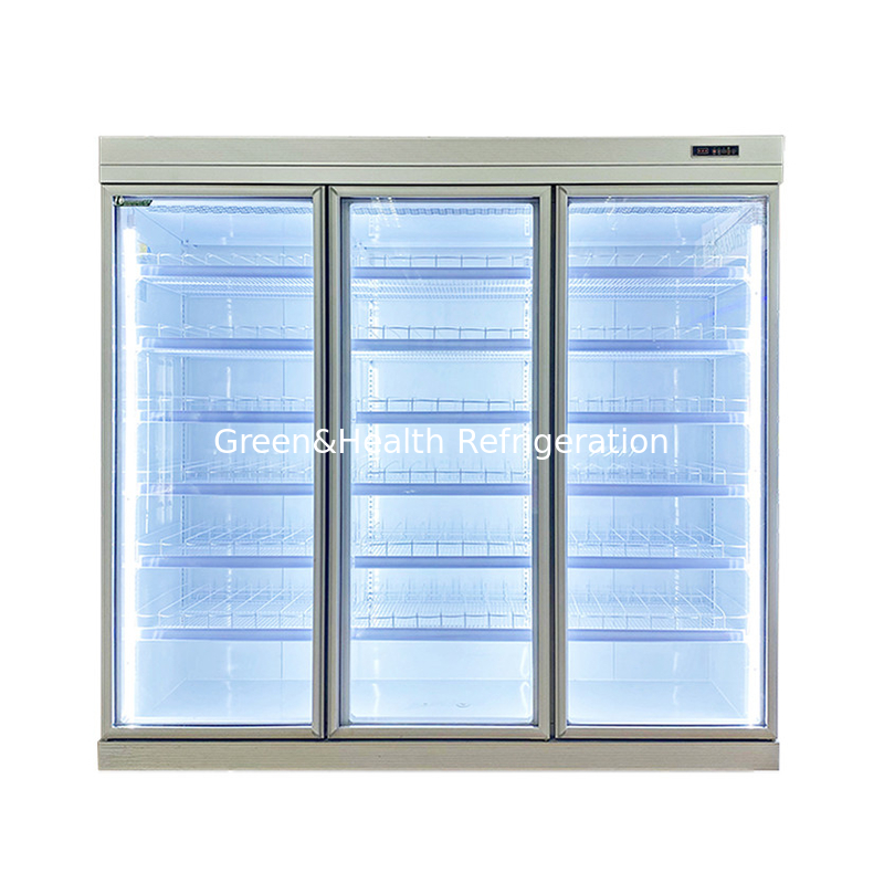 Commercial -18C Auto-contenido Display Vertical Glass Door Freezer para alimentos congelados