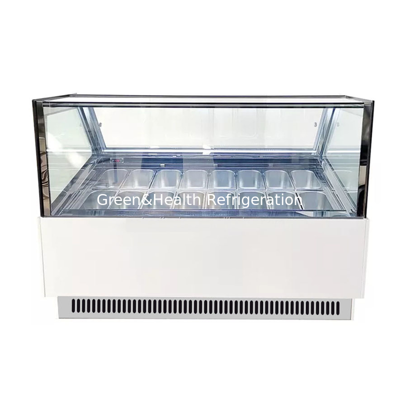 Loja de sorvetes Scoop Espelho de sorvetes Freezer Gelato Freezer com vidro curvo