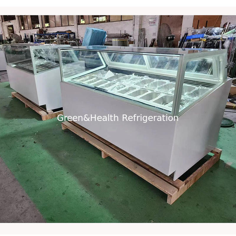 Loja de sorvetes Scoop Espelho de sorvetes Freezer Gelato Freezer com vidro curvo