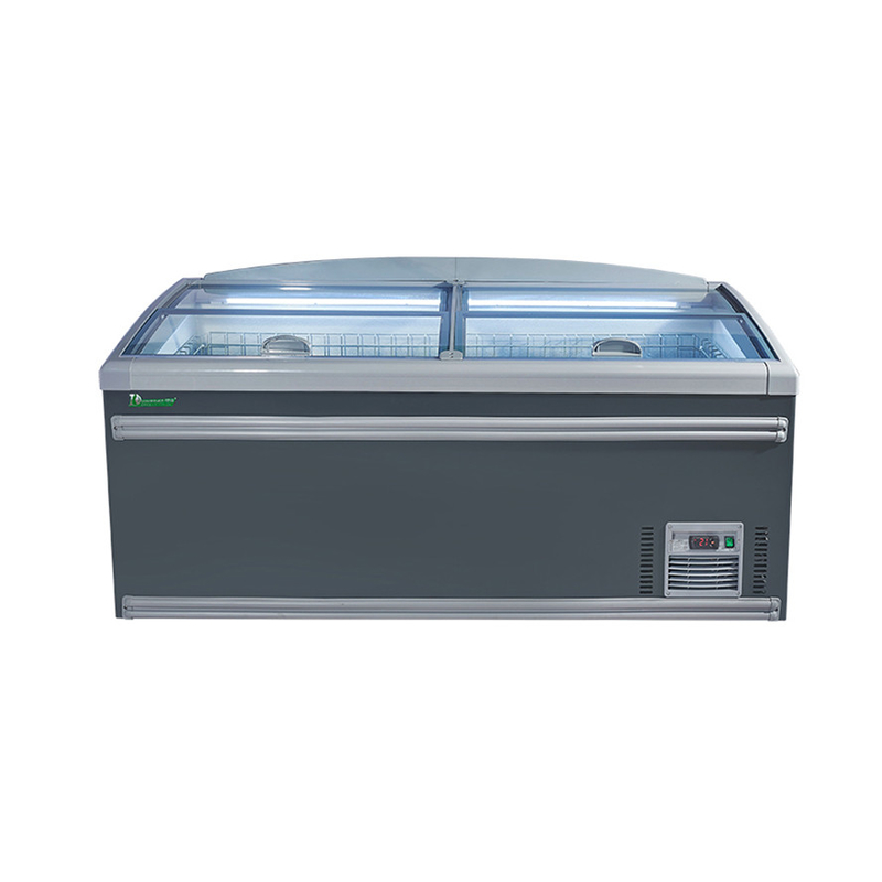 CE ROHS Display Comercial Freezer Supermercado Refrigerador de porta de vidro curva