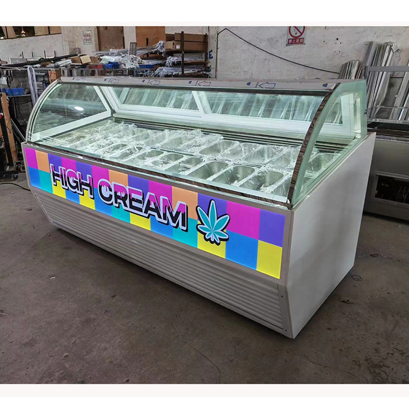 Loja de sorvetes Scoop Espelho de sorvetes Freezer Gelato Freezer com vidro curvo