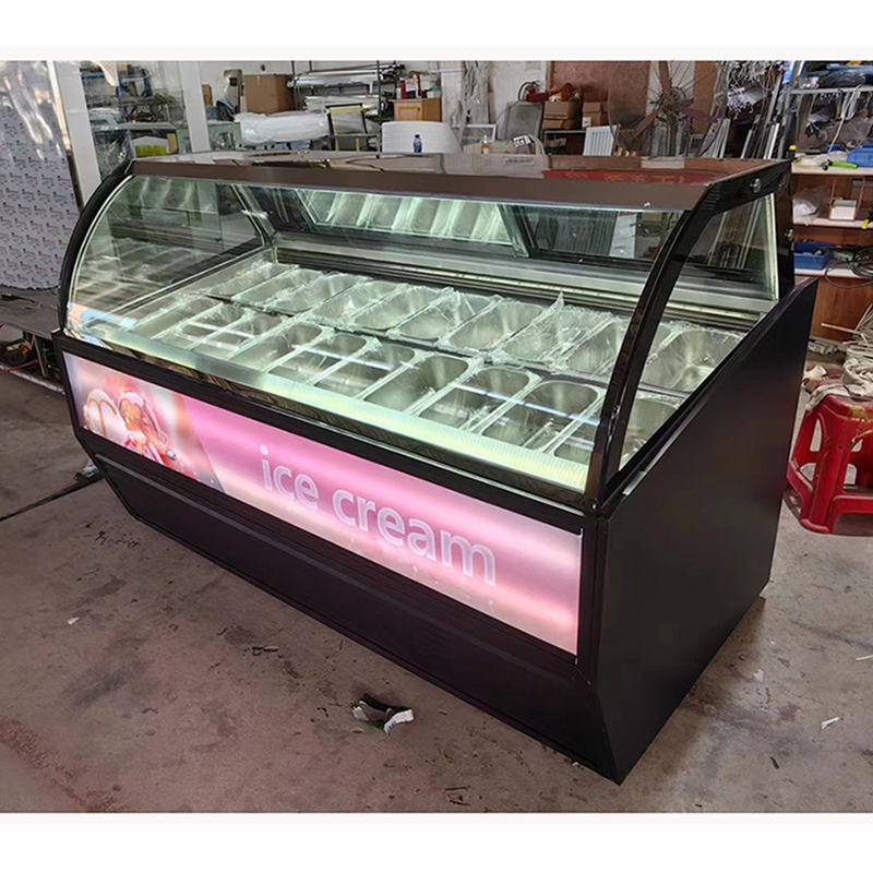 Loja de sorvetes Scoop Espelho de sorvetes Freezer Gelato Freezer com vidro curvo