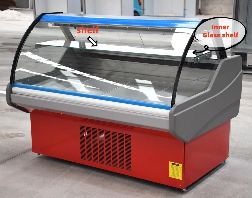 Refrigerador de exibição de deli Carne fresca vitrine Gabinete de exibição de carne congelador com vidro curvo