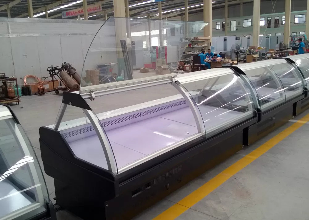 Refrigerador de exibição de deli Carne fresca vitrine Gabinete de exibição de carne congelador com vidro curvo