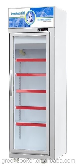 Fábrica saída para cima unidade vertical com iluminação porta de vidro congelador display armário geladeira