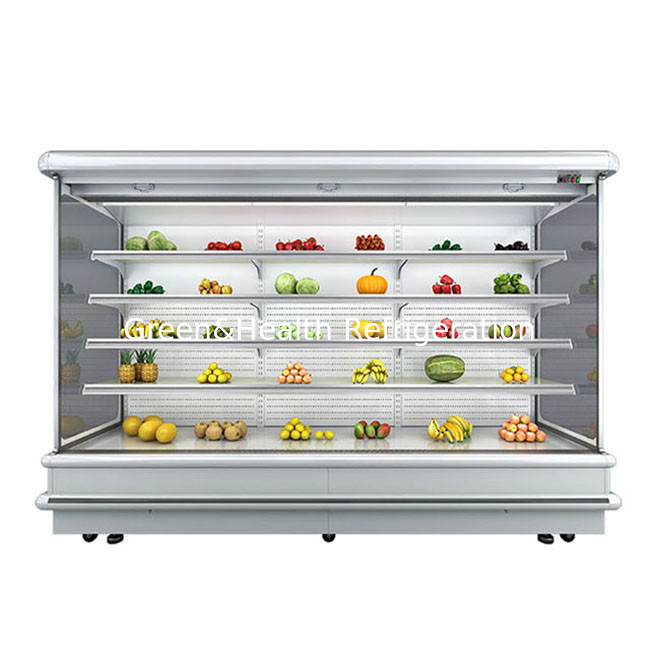 Multideck chiller aberto para supermercado exibição de frutas LED luz vidro congelador